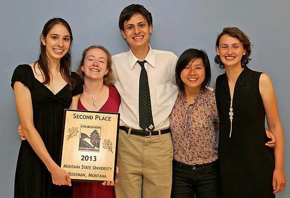 Malini Gandhi 13, juniors Kaija Gahm and Kavish Gandhi, and seniors Ying Gao and Eliana Gevelber pose with their Second Place award.