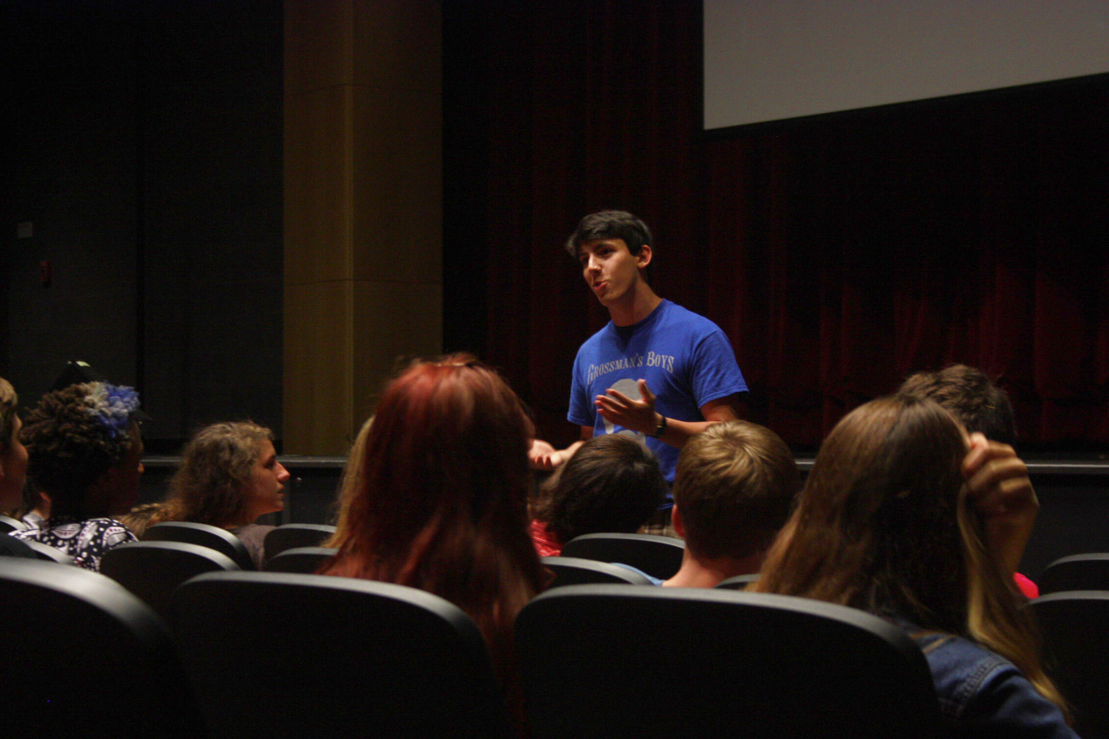 Senior Ezra Dulit-Greenberg talks to students about getting involved in Theatre Ink for this year's season.
