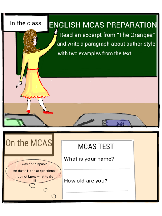 Easy questions can trip up students on the MCAS test. Graphic by Maria Melissa and Mary Solovyeva.