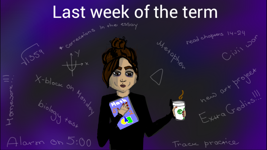 The last week of the term always brings additional assignments and stress. Graphic by Maria Melissa and Mary Solovyeva.