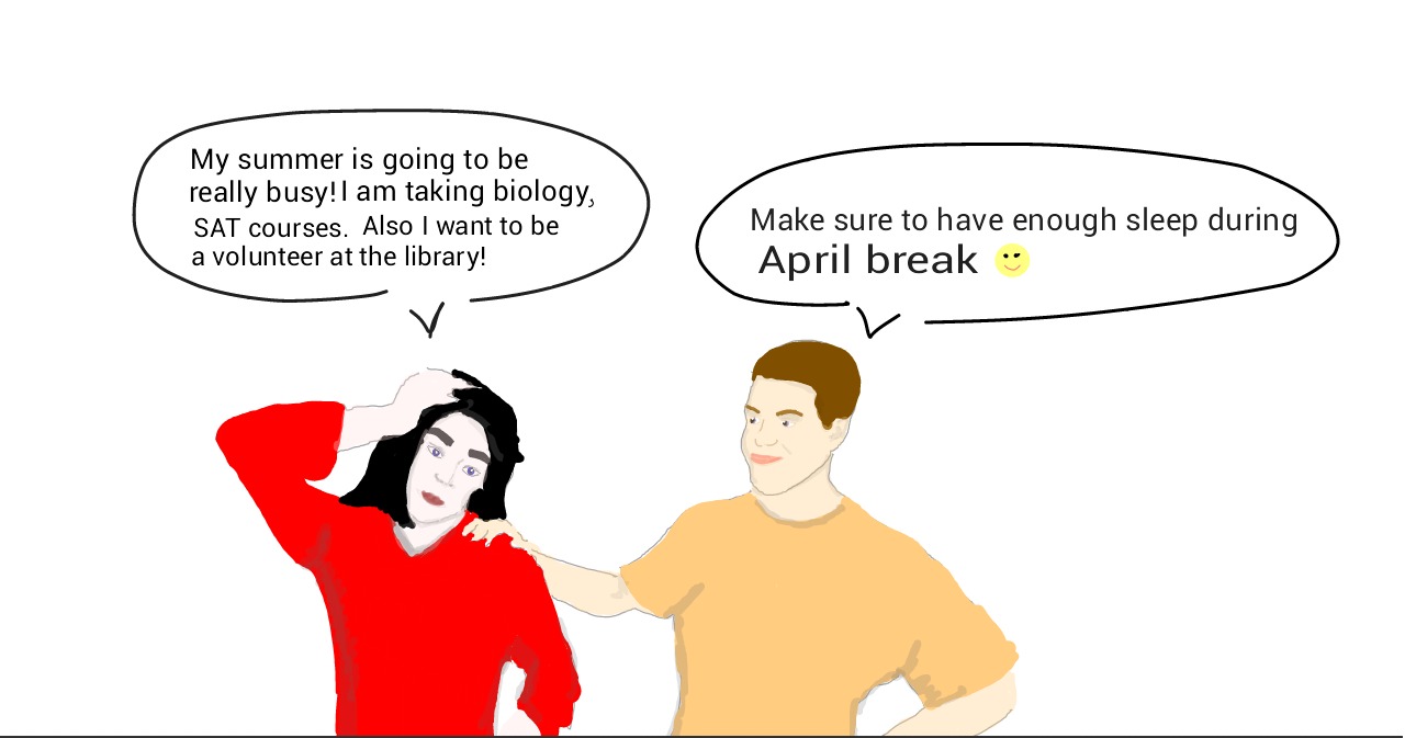Make sure to get a lot of rest over April Break. Graphic by Maria Melissa and Mary Solovyeva.