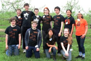 Members of this school's Envirothon team pose for a photo. Back row, from left: Rudy Gelb-Bicknell, Kavish Gandhi, captain Eliana Gevelber, Avianna Vyff, Bowen He, Iris Liao, and coach Ann Dannenberg. Front row from left: Kirby Broderick, Neil Hooker, Ying Gao, and Kaija Gahm. Photo courtesy Michelle Fineblum.