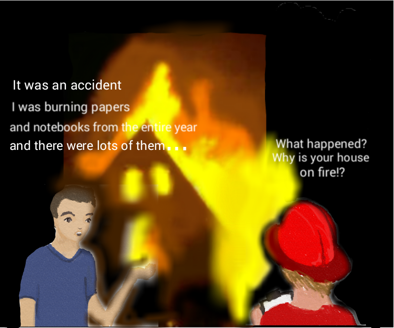 Sometimes burning papers at the end of the year can take a turn for the worse. Graphic by Maria Melissa and Mary Solovyeva.