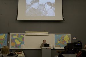 Research associate Juwen Zhou speaks about his experience in the China Cultural Revolution. Photo by Josh Shub-Seltzer.