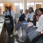 Students in Addis Ababa learn about the Pedestrian Alert System (courtesy of Sue Brooks and students)