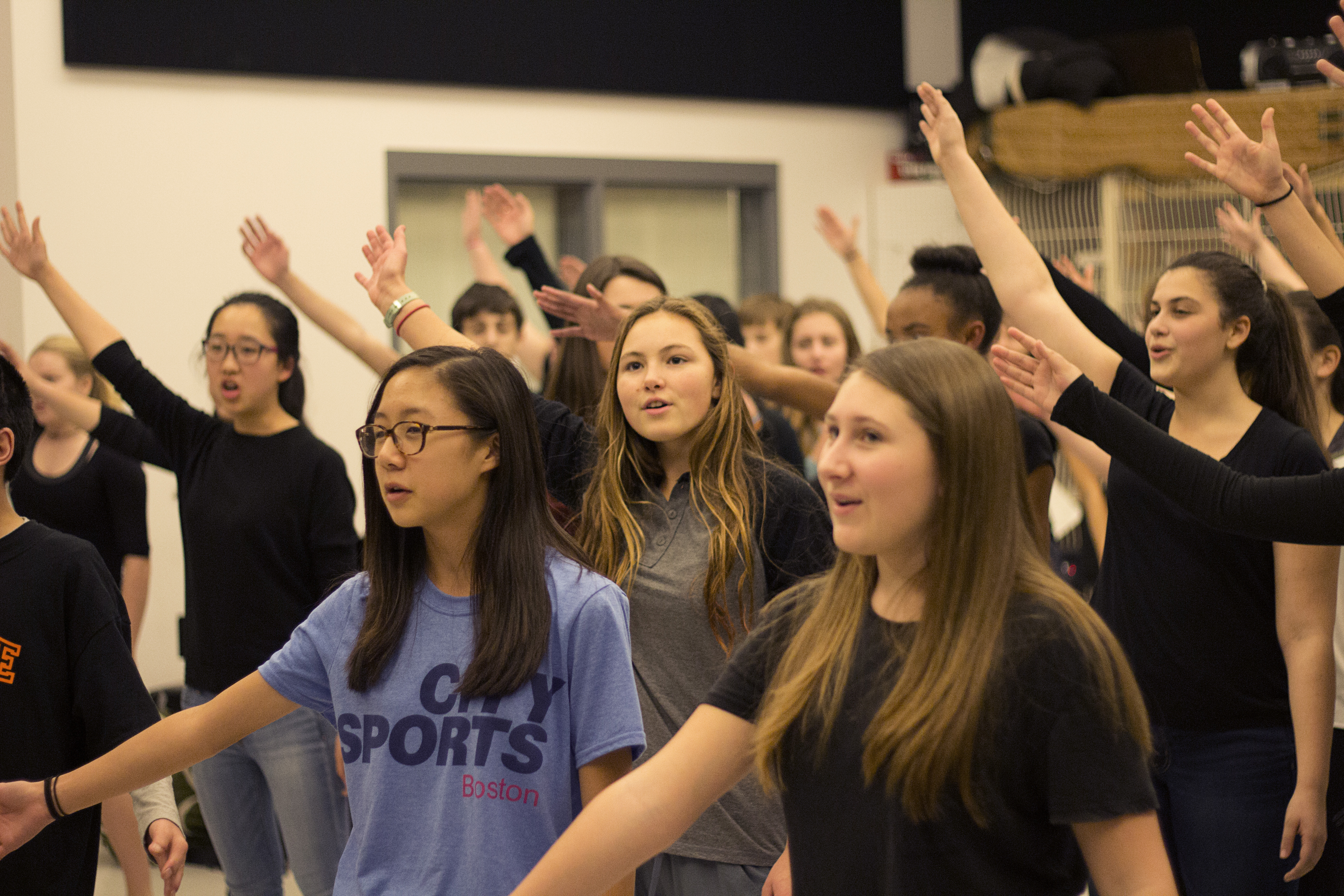 The cast of Freshman Cabaret rehearses one of the full cast numbers last Thursday, Nov. 19.