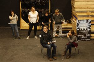 Members of Nitrous Oxide rehearsing a sketch Thursday, Jan. 28.
