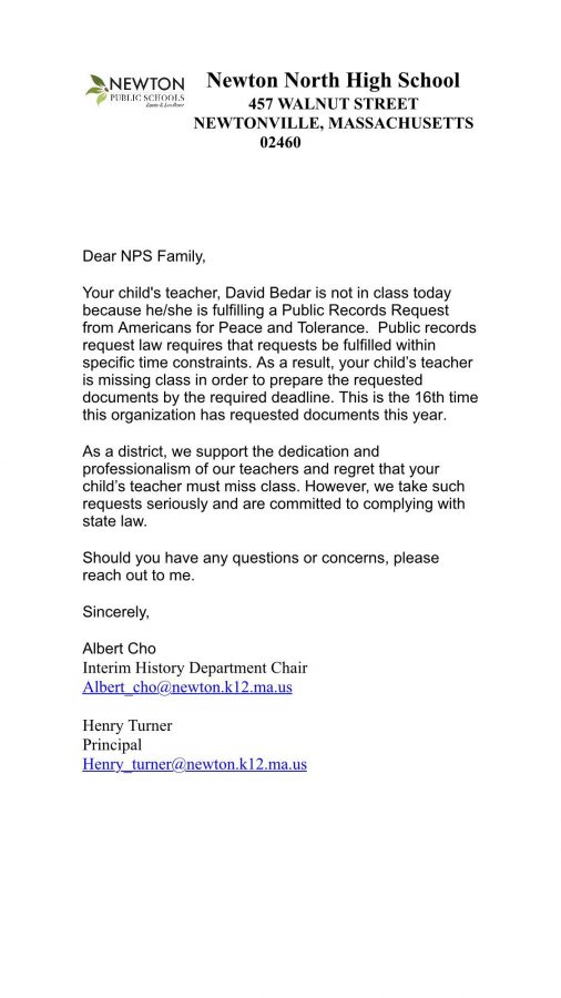 Families with students in the affected classes received emails such as this one explaining the situation.