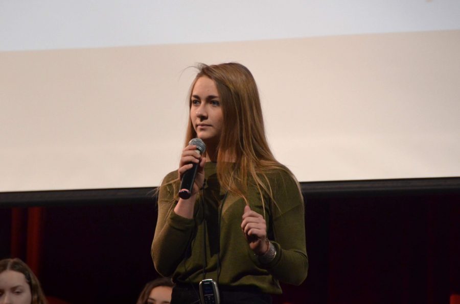 Sophomore Elizabeth Elvin, presents her winning speech, The Unslut Project at the eighth annual Martin Luther King Jr. Sophomore Speech Contest. (Photo by Joel Schurgin)