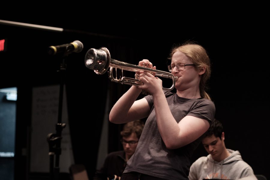 Junior Sara Manning plays the trumpet. (Photo by Ian Dickerman)