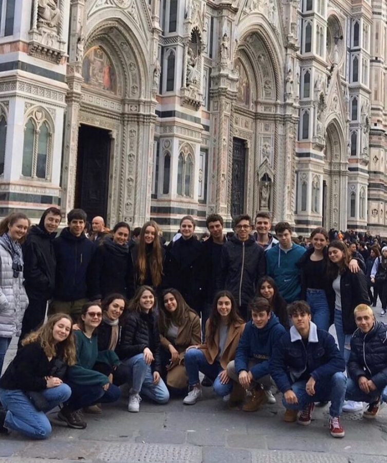 The Italian Exchange group poses in Italy shortly before returning to the United States Sunday, March 1, and being asked to stay home until further notice. (Photo courtesy of exchange group)