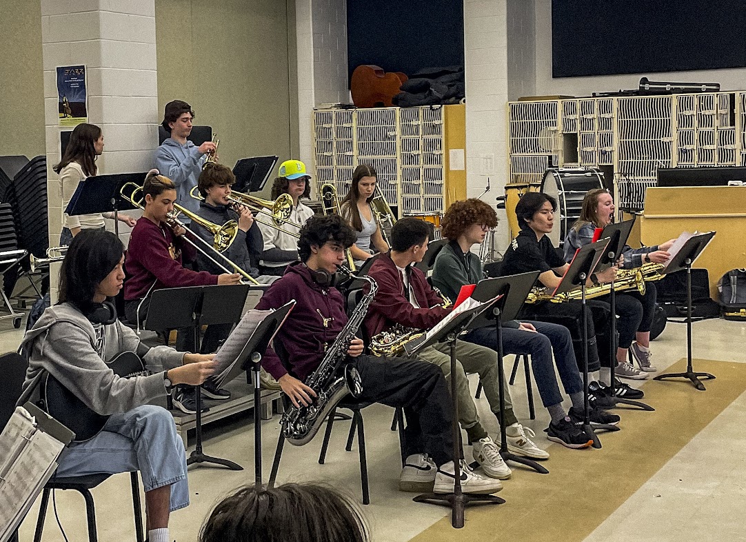 Members of jazz ensemble practice in preparation for the competition, Thursday, March 14. 