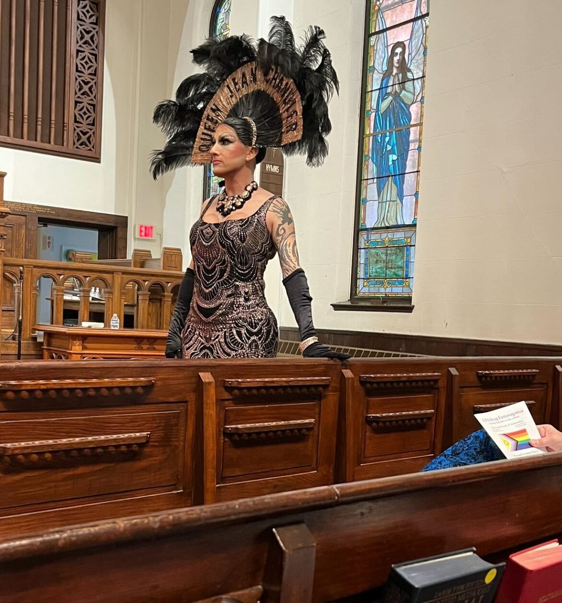 Drag queen Jean Chandler stands before performance Saturday, Sept. 21. 