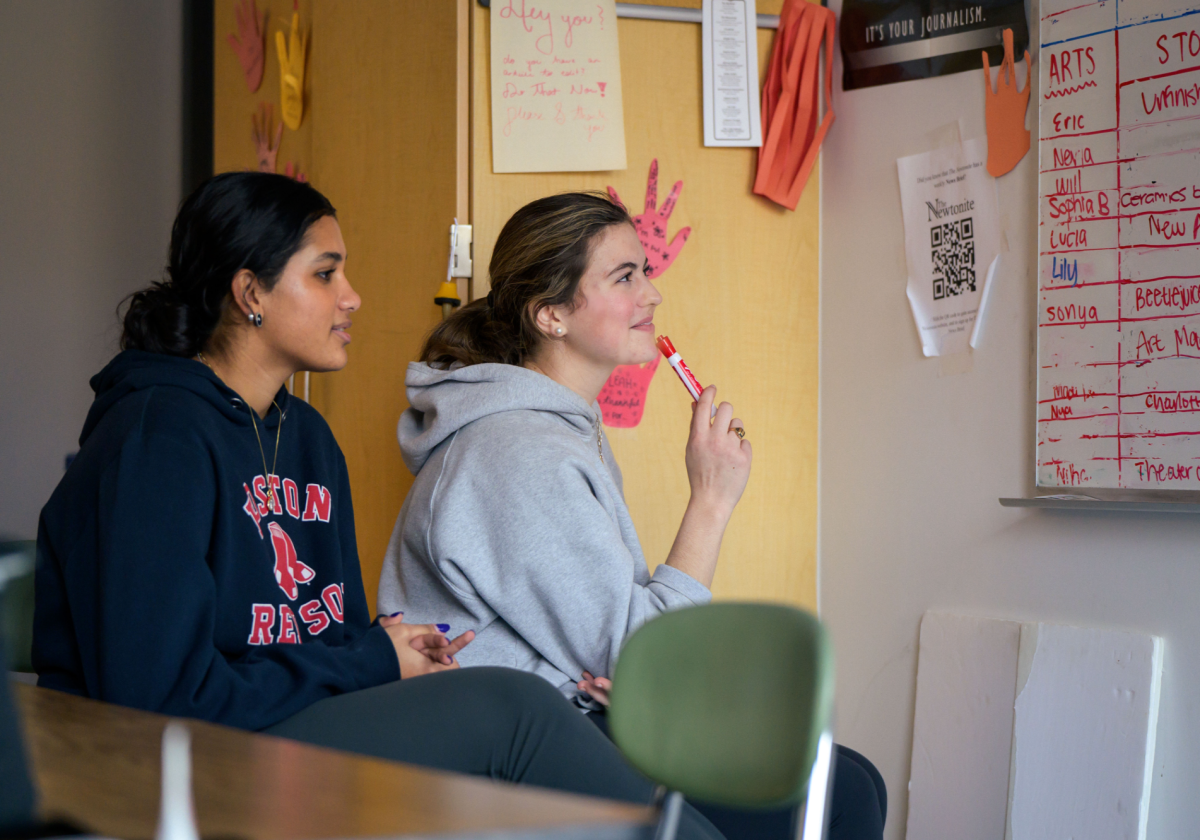 The Vangaurd's Ayana Kurthik  and editor Annalise Vito go over the Newtonite's copy flow system, Thursday, Nov. 14. 