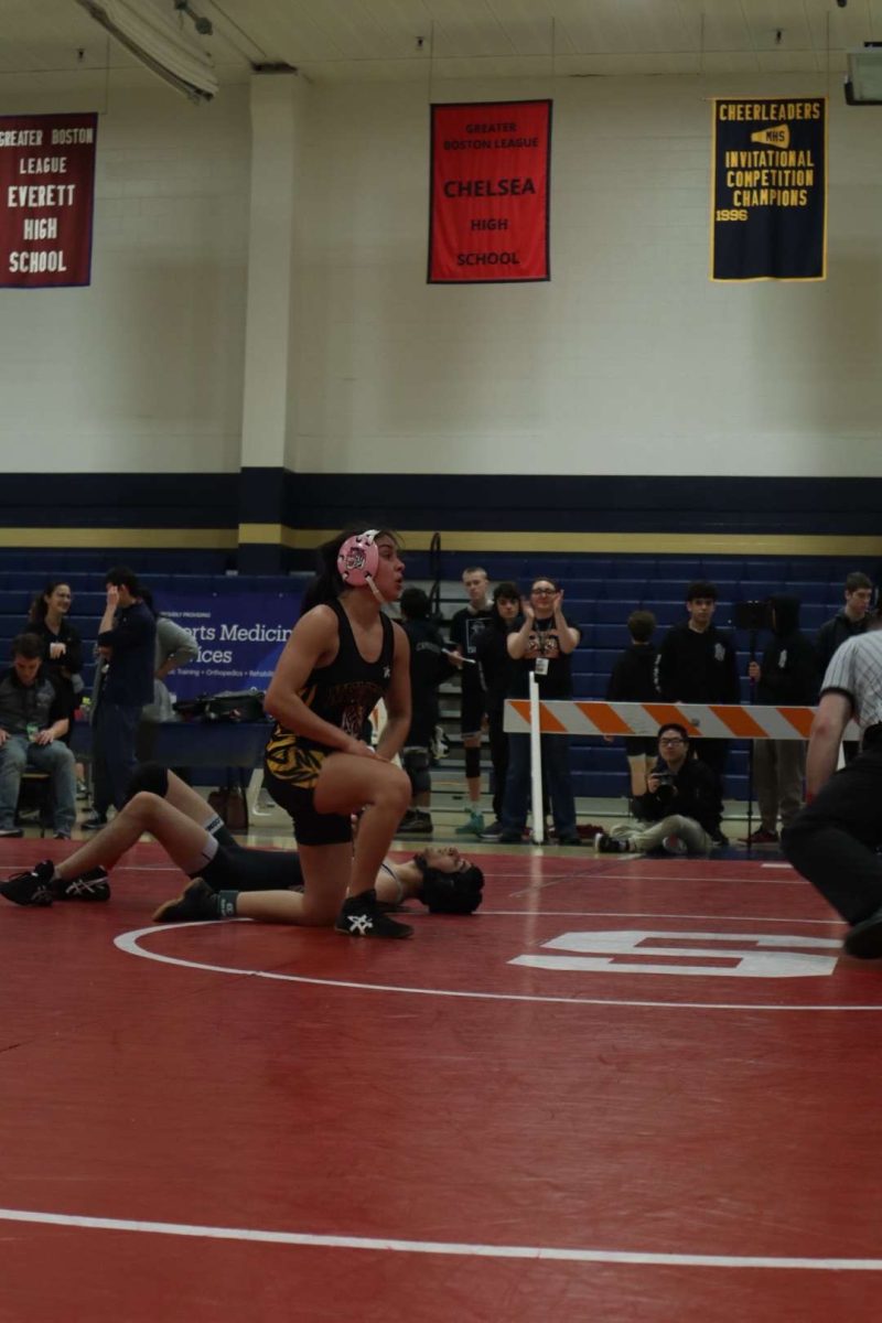 Junior Maddie Ngo comes up between periods during mixed gender sectionals Saturday, Feb. 15. 