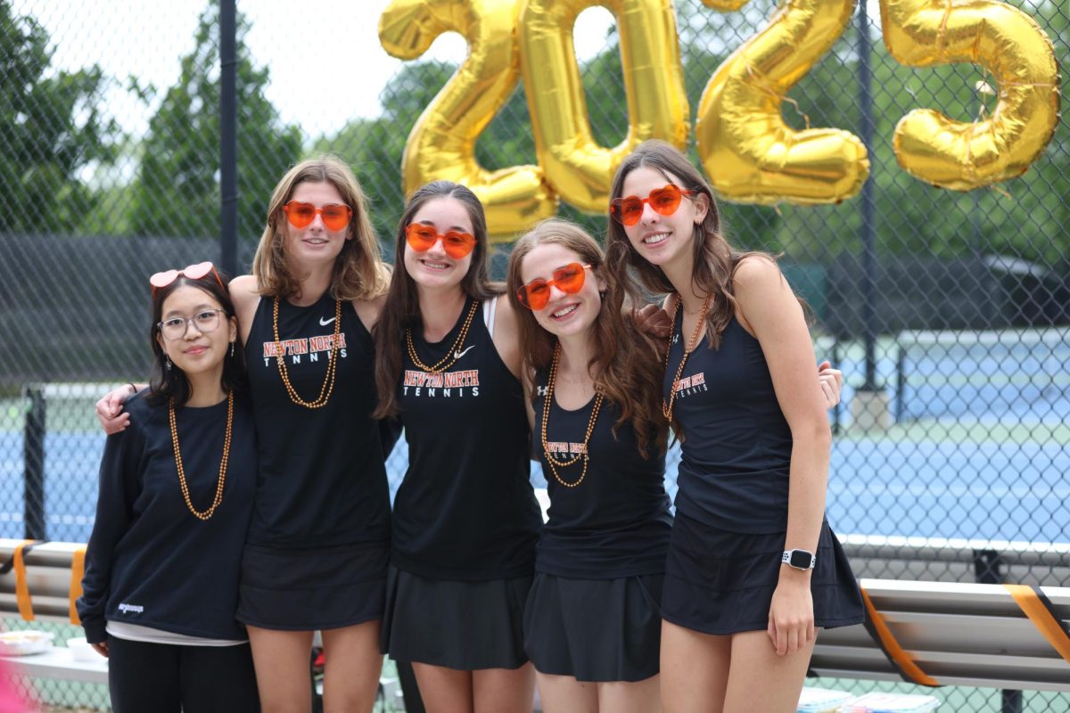 Senior manager Ava Qiu and senior captains Finley Crane, Bea Fernandez-Medina, Kathryn Fine, and Julia Kammer  are honored during senior night, Thursday, May 21. 