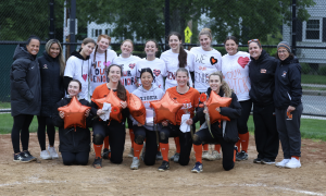 Softball celebrates seniors Collette Rousseau, Lizzie Marini, Samantha Lao, Emily Hurley, and Ellie Fahey, Wednesday, May 21.
