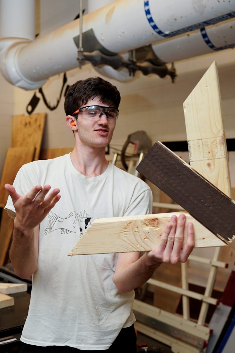 Senior Beckett St.Germain, a carpentry major works on building a chair, Wednesday, Oct. 1. 