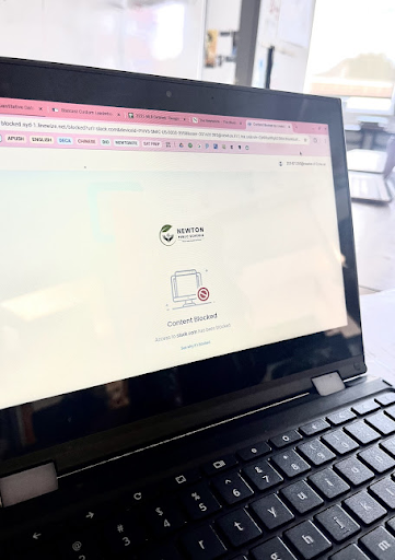 A student Chromebook displaying a blocked site notification, Wednesday, Oct. 15.  