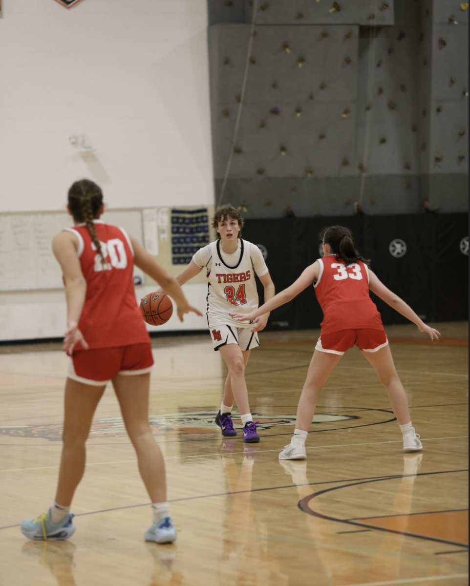 Senior Allie Danis squares up against Milton Friday, Jan. 9.